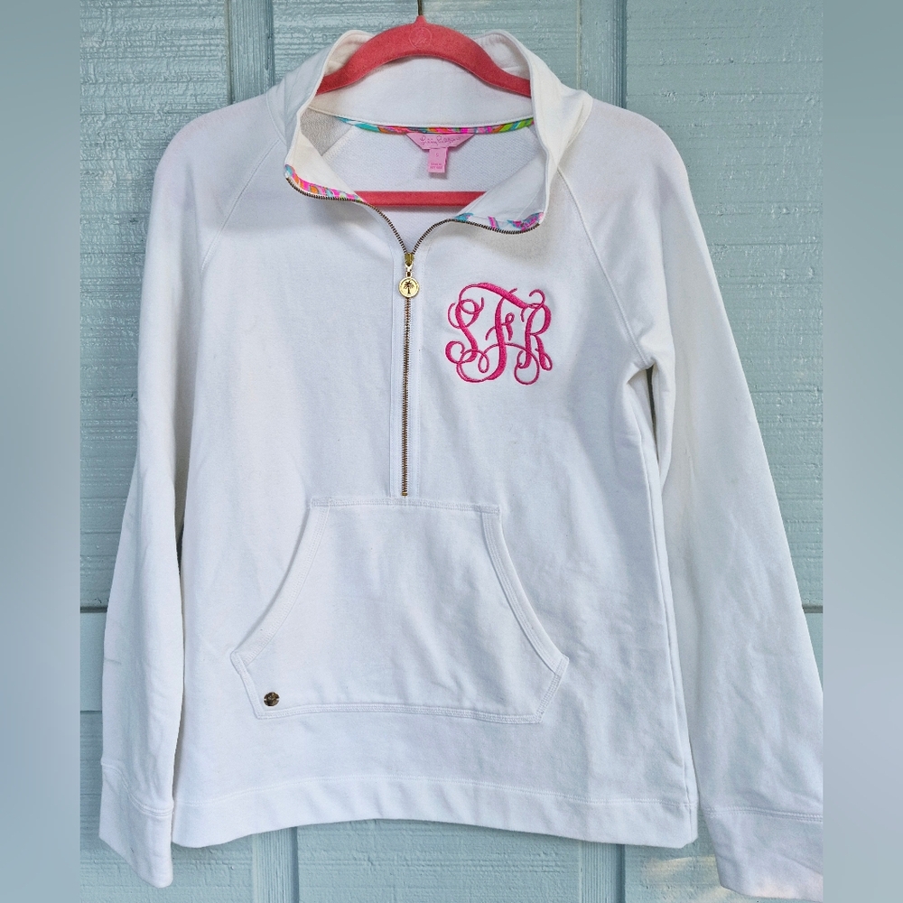 Lilly Pulitzer S White Pullover with Pink Accent Half Zip L/S